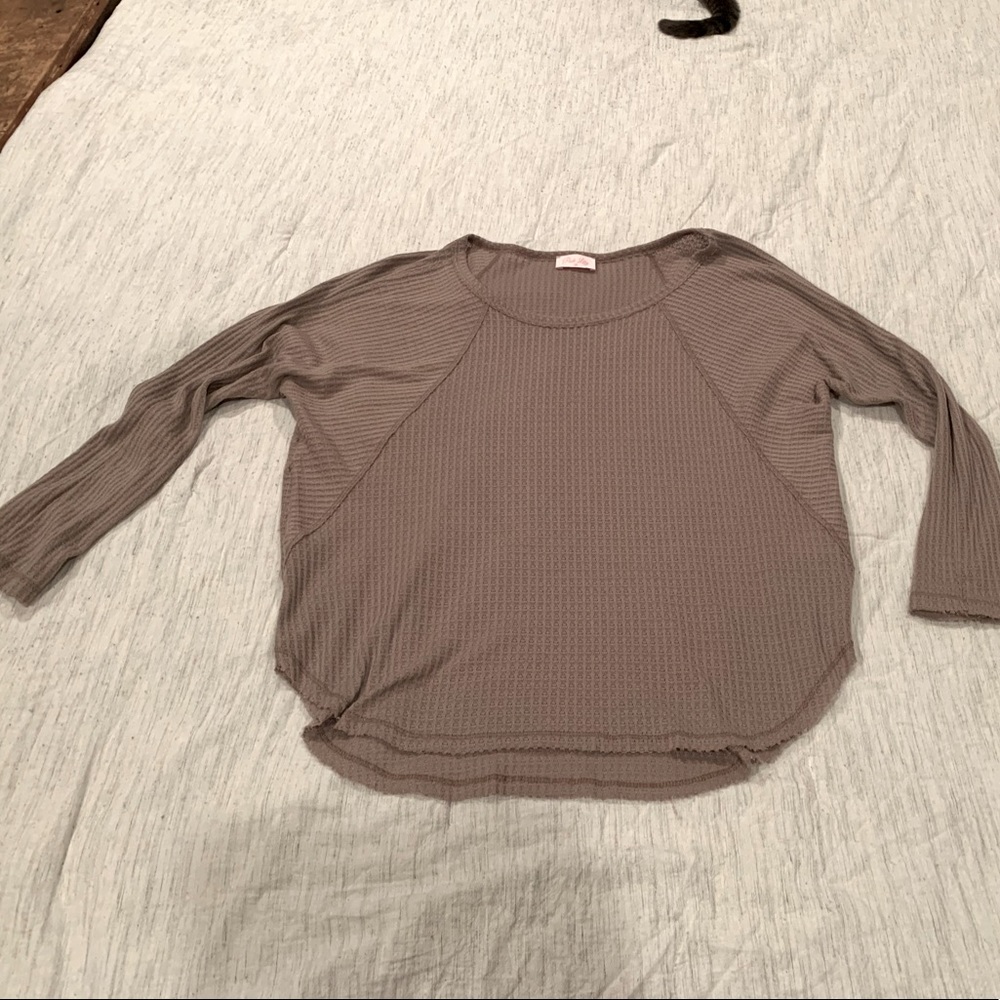 Pink lily long sleeve waffle knit top